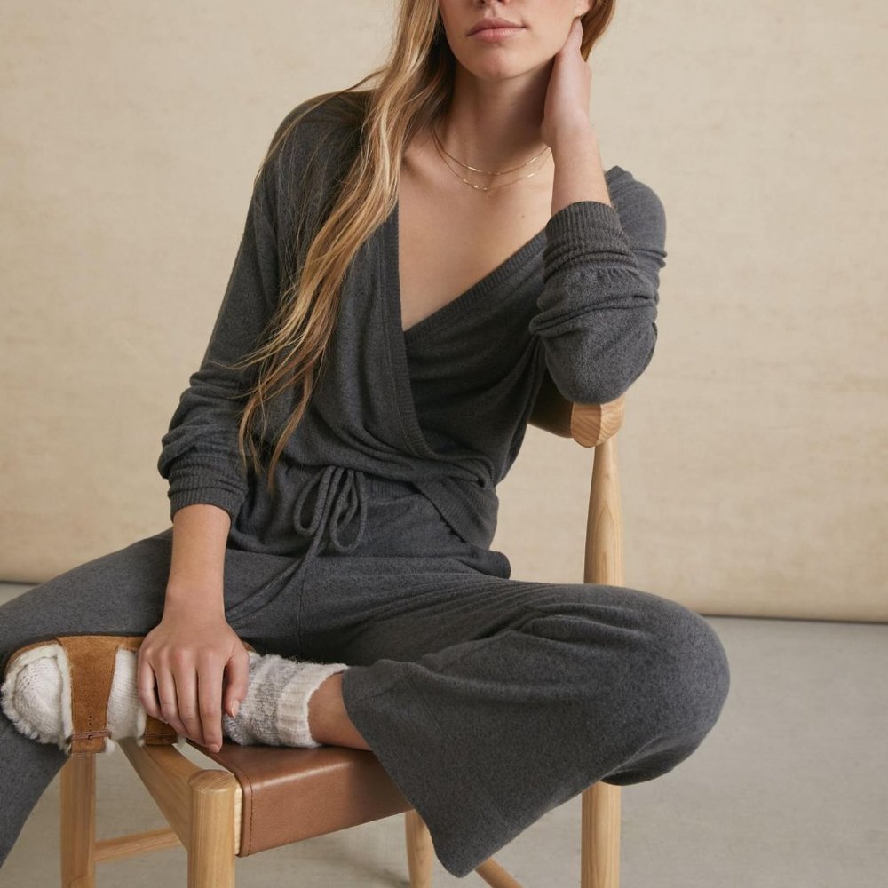 By Anthropologie Dark Grey Rocio Surplice Top - XS Petite